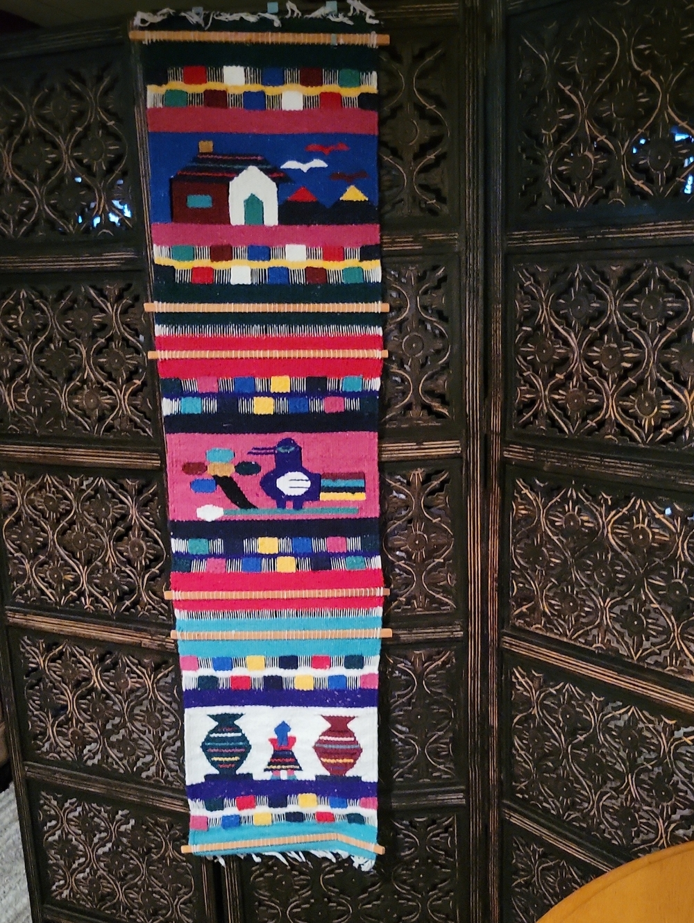 Hand Crafted Blue Pink Multicolor Southwestern Geometric Wall Tapestry
